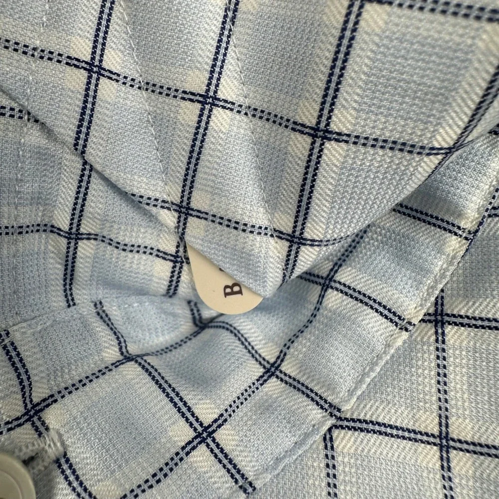 Banana Republic Mens Blue Check Cotton Button Shirt Small 14-14.5 80s Hong Kong